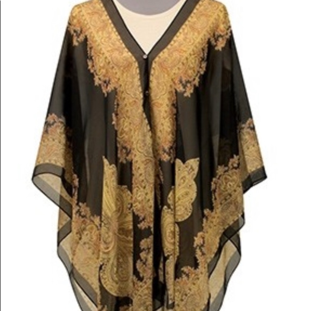 NWT Jack and Missy carefree convertible poncho sheer boho black & gold OS